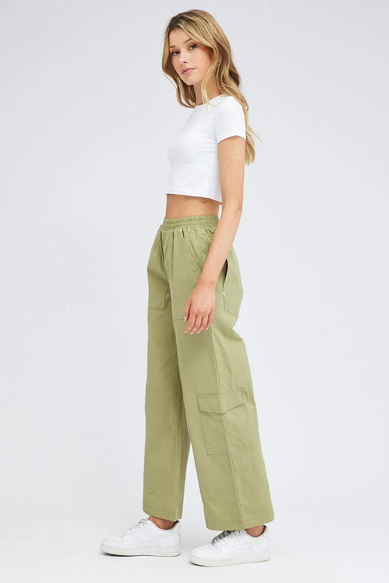 Green Cargo Pants Wide Leg Perfect Movement GussetedCrotch