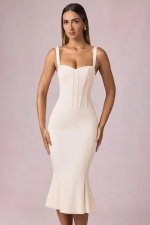 AntiPilling Finish Layered Bra-Detail Fishtail Midaxi Dress in Ivory