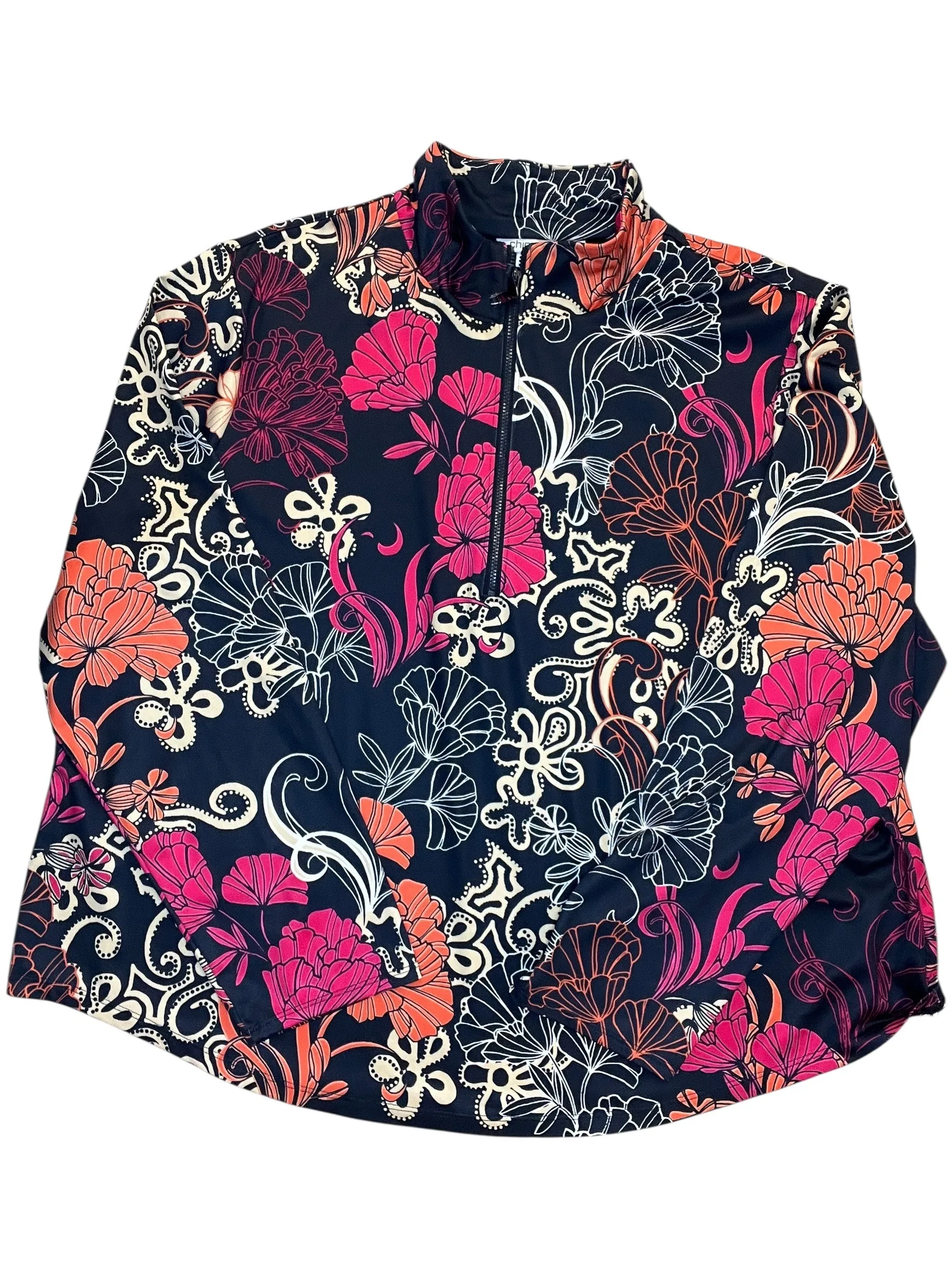 Sweatshirt Collar By Chicos In Floral Print, Size:Xxl HiddenZipperClosure Soul Ease