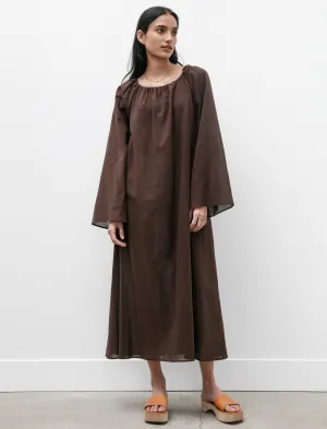 Gathered Dress Light Cotton Dark Brown Cozy Jacket KnotFree Tailoring