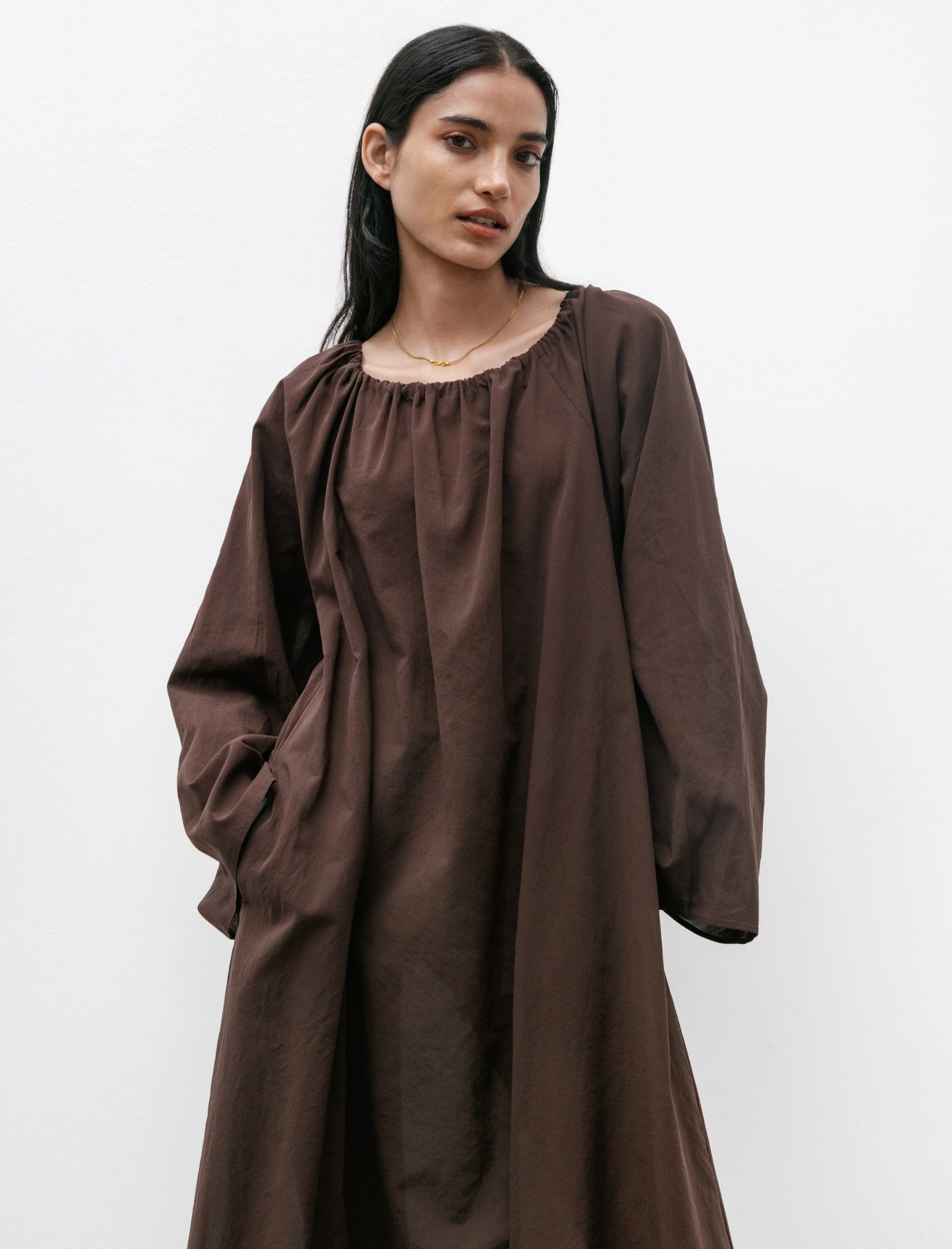 FastDrying Inner Layer Street Light Gathered Dress Light Cotton Dark Brown
