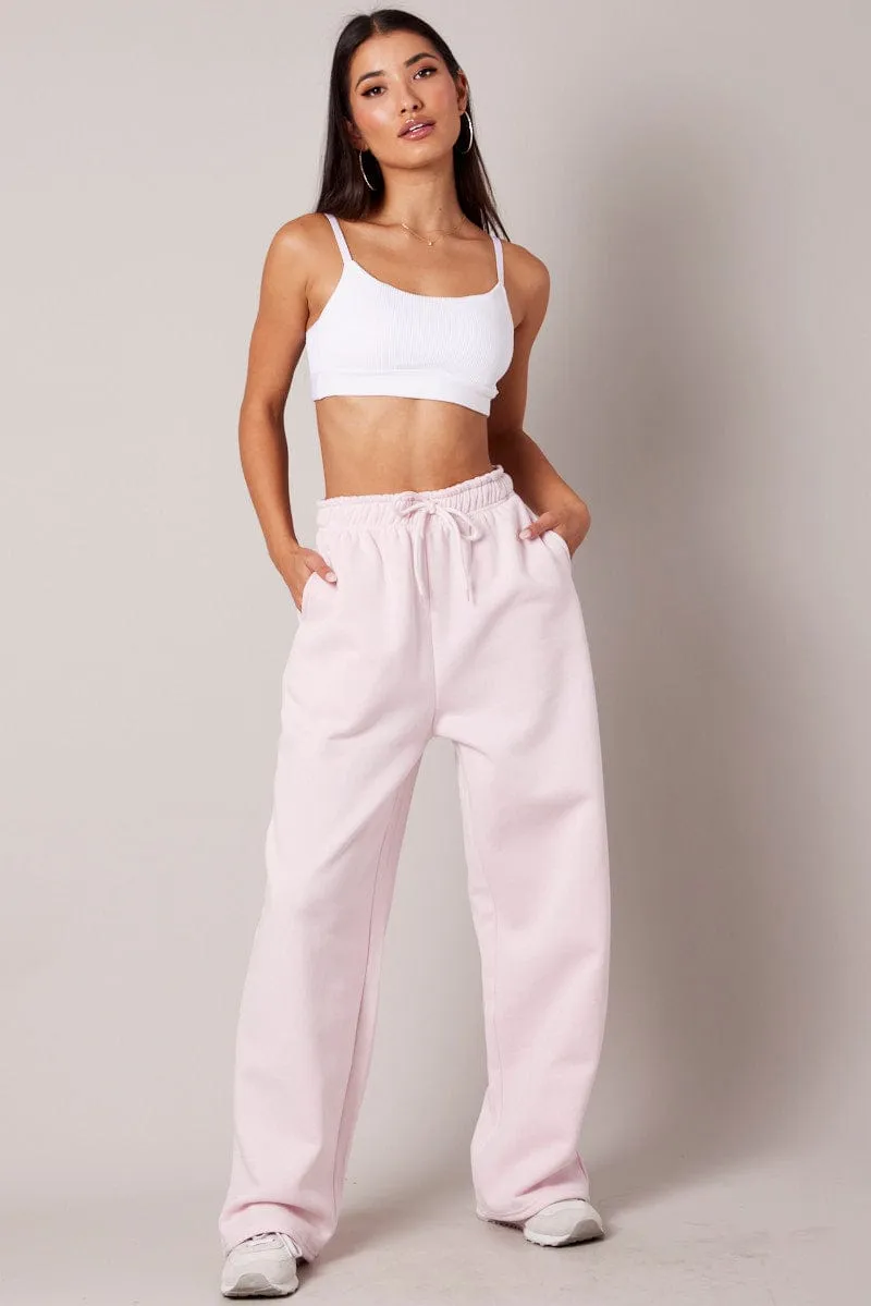 Relaxed Comfort Fit FlexibleKneePanels Pink Track Pants Wide Leg Pants