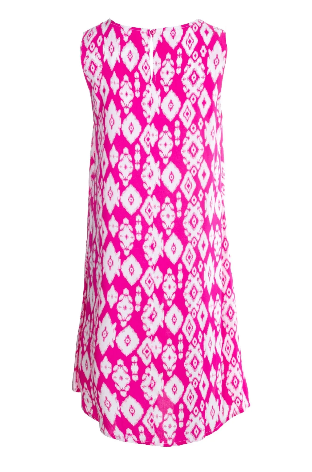 Printed Viscose A-line Dress | Cerise White Aztec | 3340A1 Fire Glow