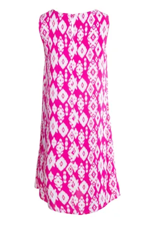 Printed Viscose A-line Dress | Cerise White Aztec | 3340A1 Lean Glow