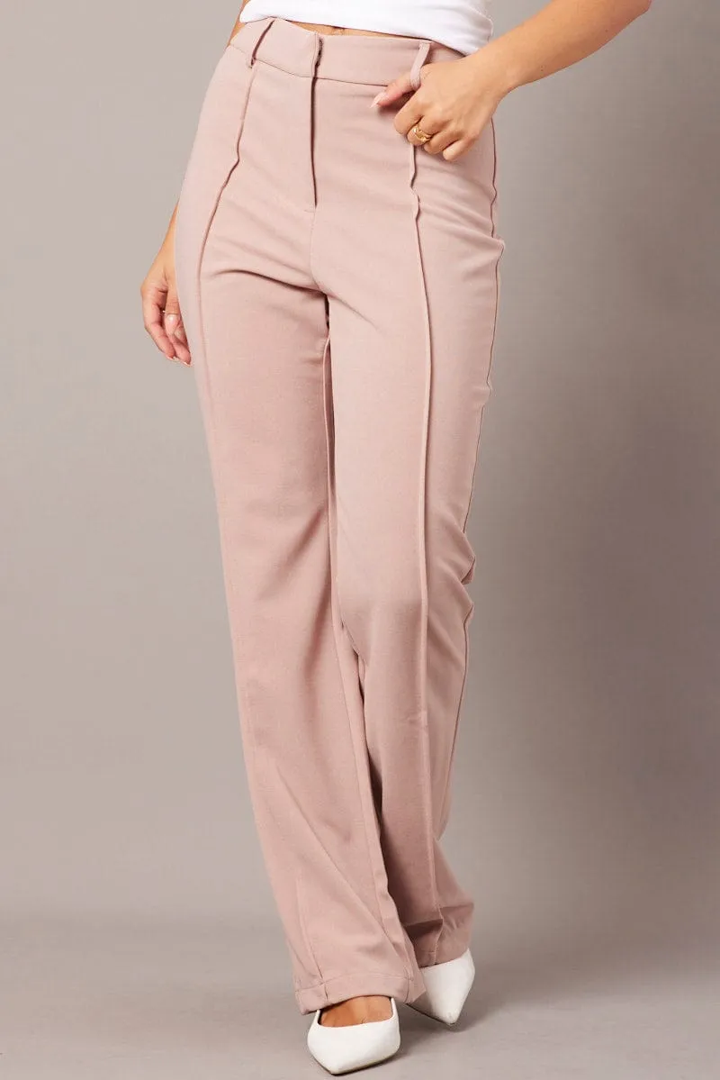Beige Straight Fit Pants High Rise Workwear Comfort Design Reversible design