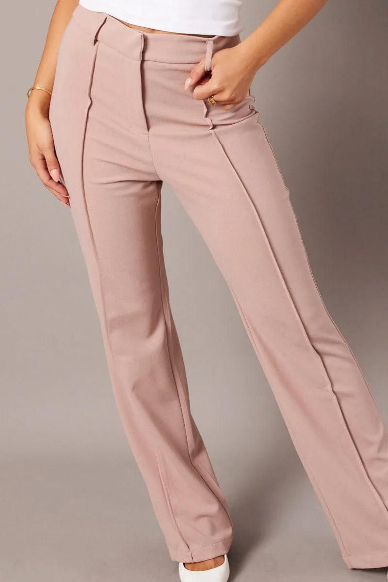 Anti Static Fabric Beige Straight Fit Pants High Rise Workwear