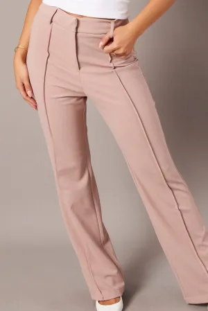 Anti Static Fabric Beige Straight Fit Pants High Rise Workwear