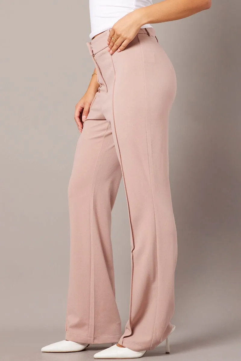 Beige Straight Fit Pants High Rise Workwear Roll-up style Organic Cotton Blend