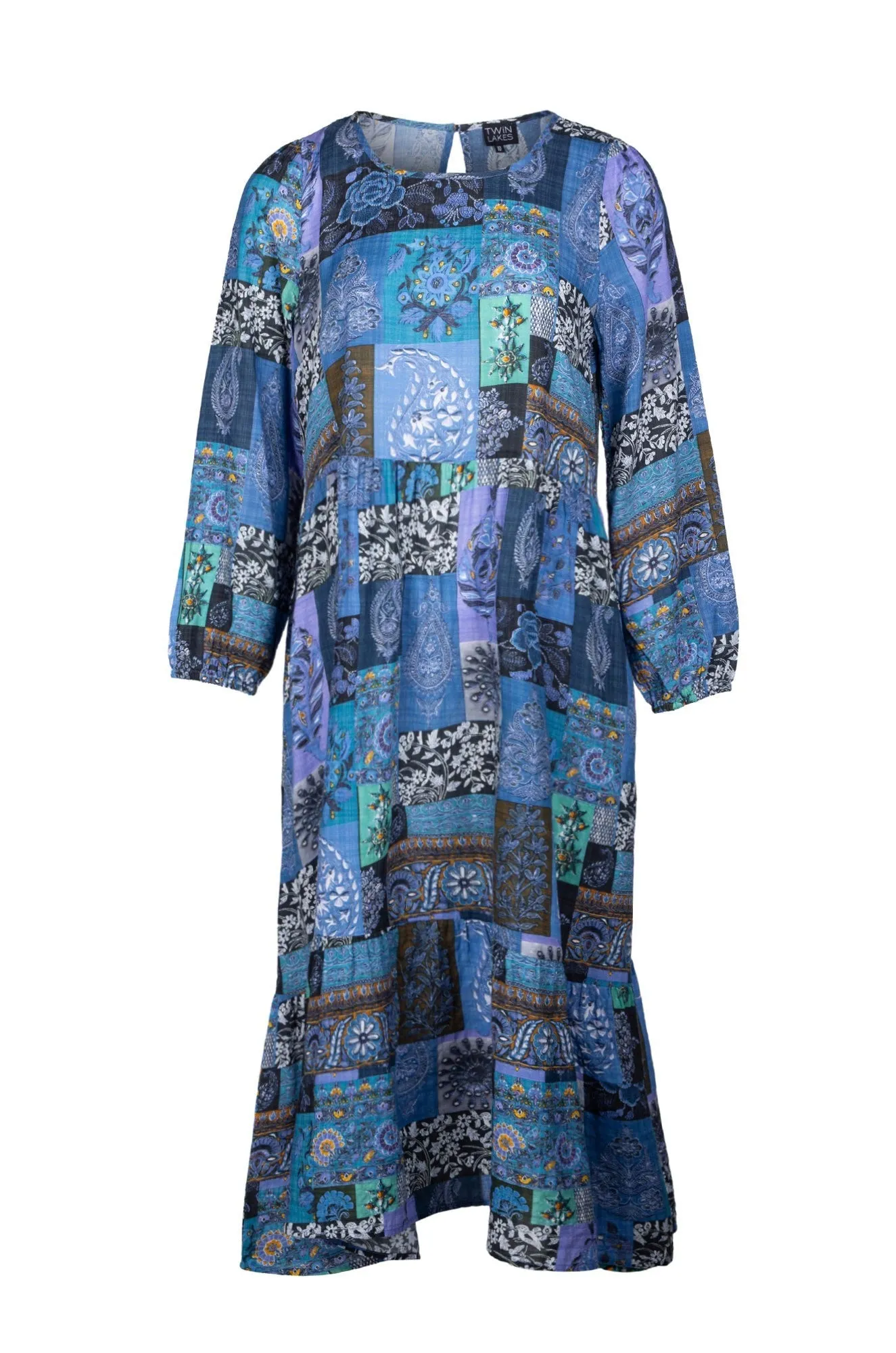 Comfortable Hoodie Dress | BLUE LILAC PATCHWORK | 6535B1