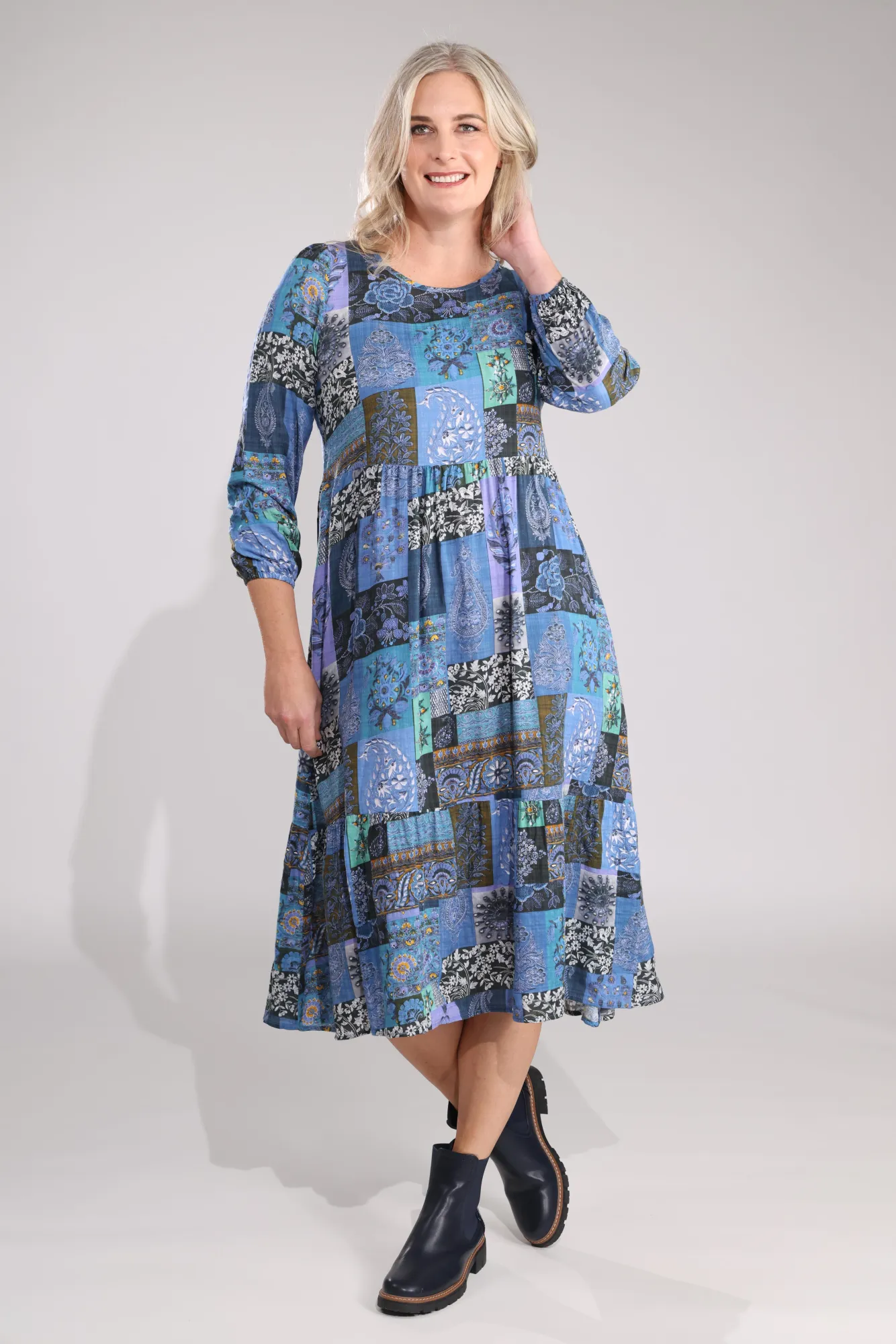 Friend Vibe Dress | BLUE LILAC PATCHWORK | 6535B1