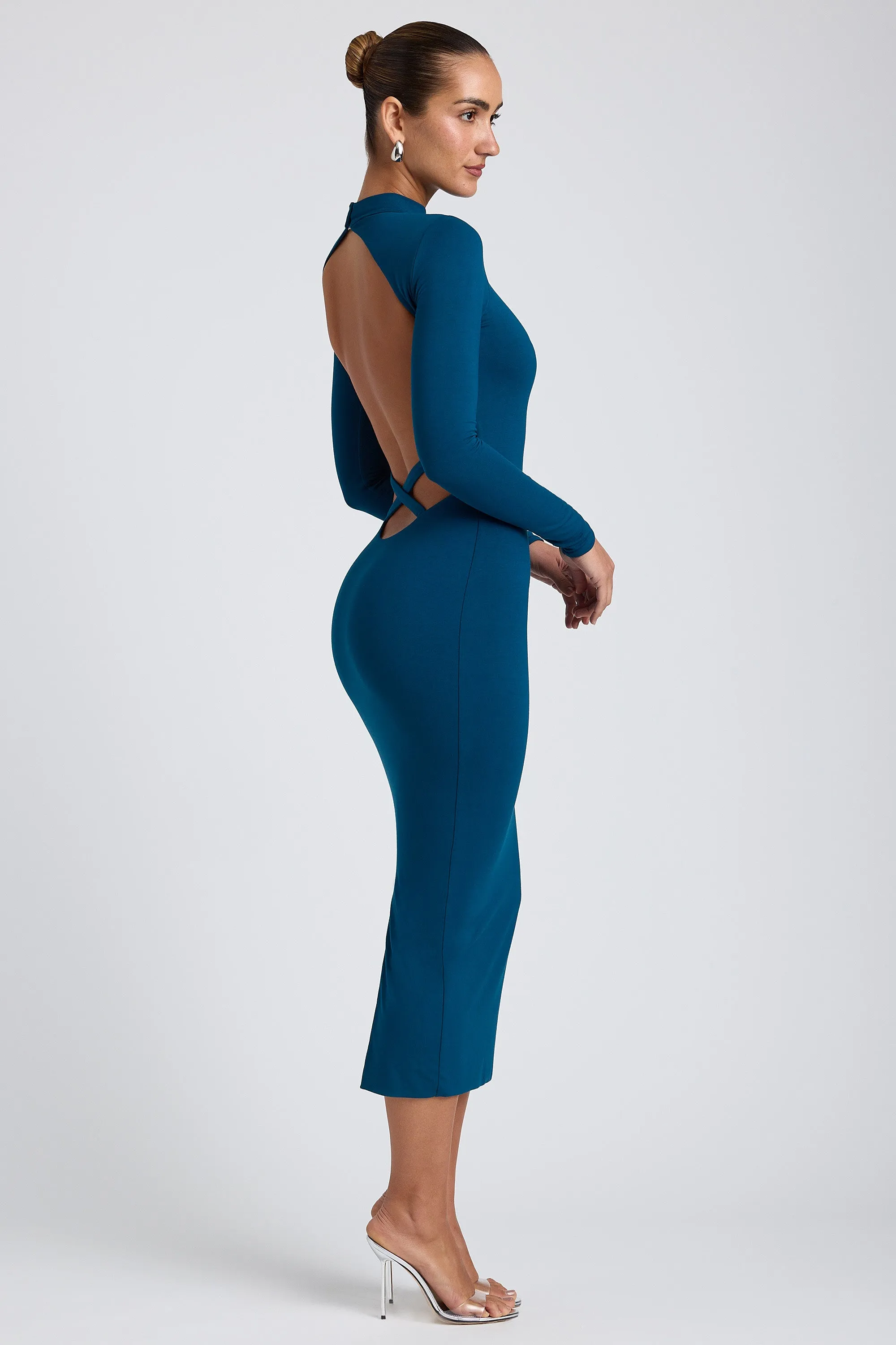 Modal Cross-Back Midaxi Dress in Deep Teal FlexibleJointConstruction Night Charm