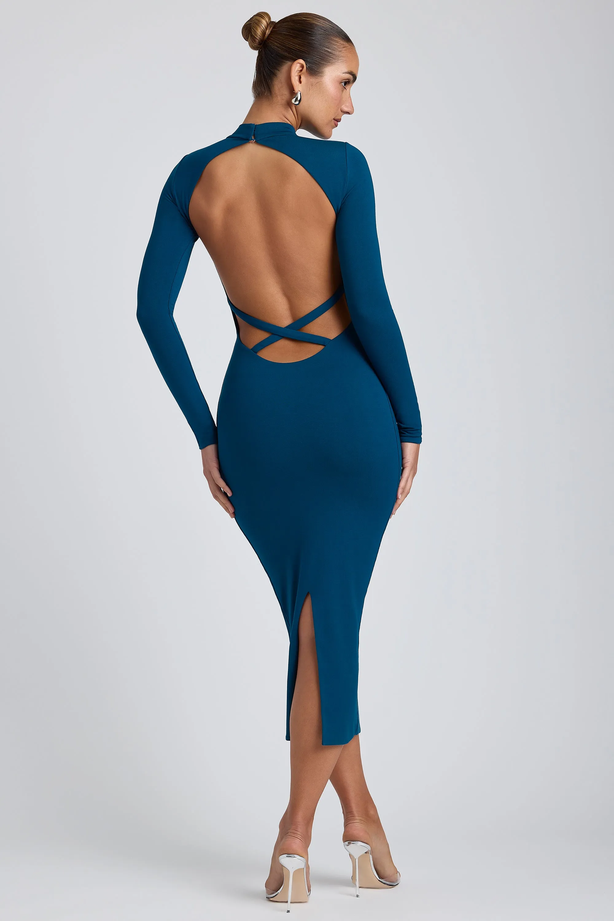 WaterResistant Coating Modal Cross-Back Midaxi Dress in Deep Teal