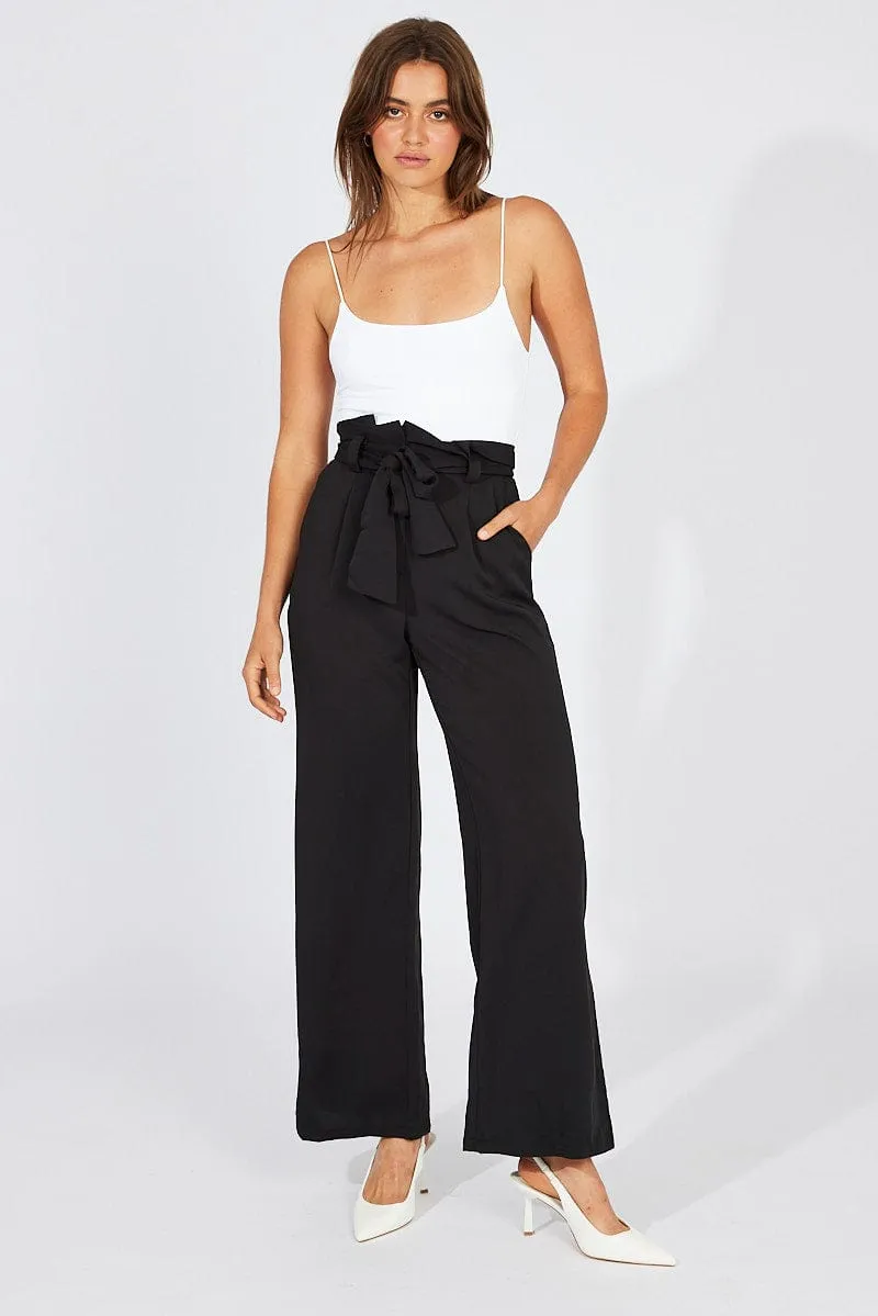 Black Wide Leg Pants Paper Bag Waist All Use