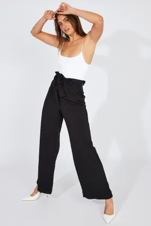 Fashionable Fit Lightweight insulation Black Wide Leg Pants Paper Bag Waist