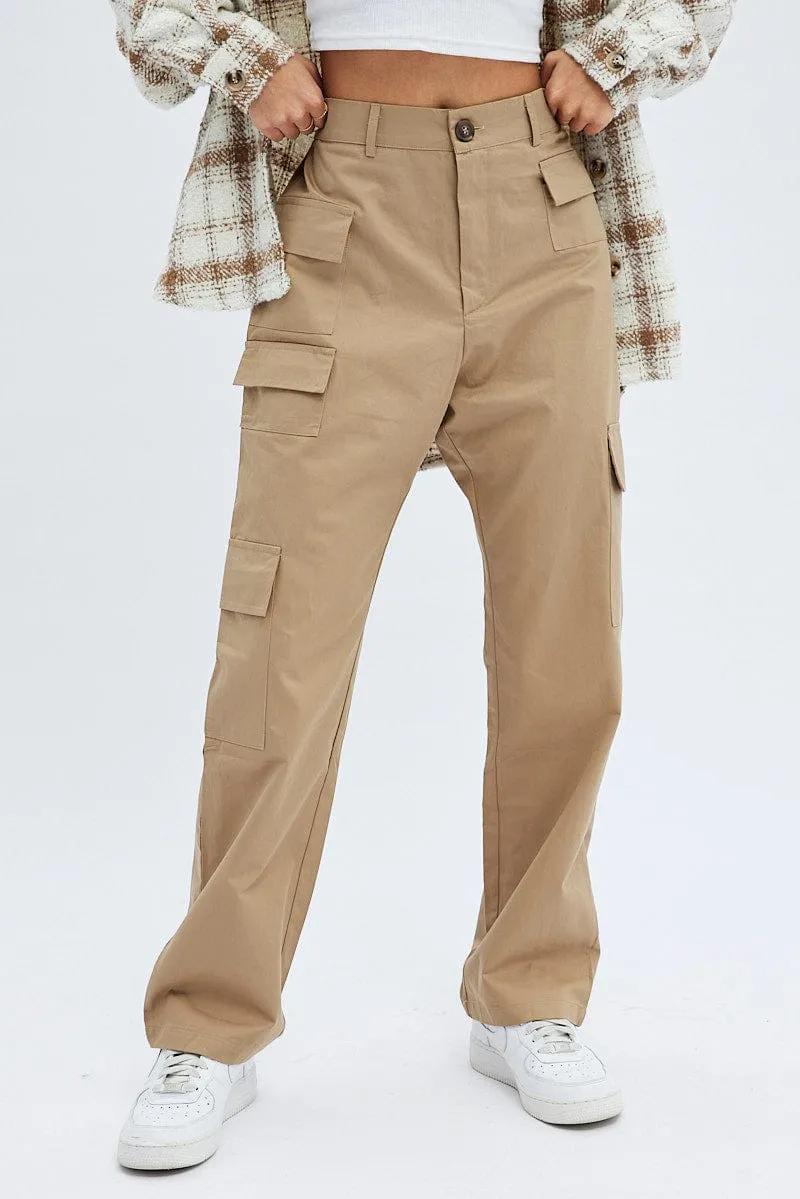Camel Cargo Pants High Rise Office Appropriate