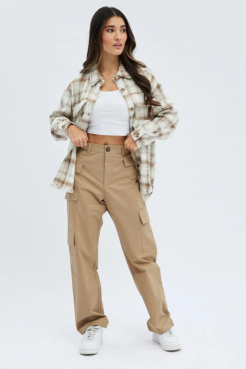 Camel Cargo Pants High Rise Fashion Stretch Smart Fit