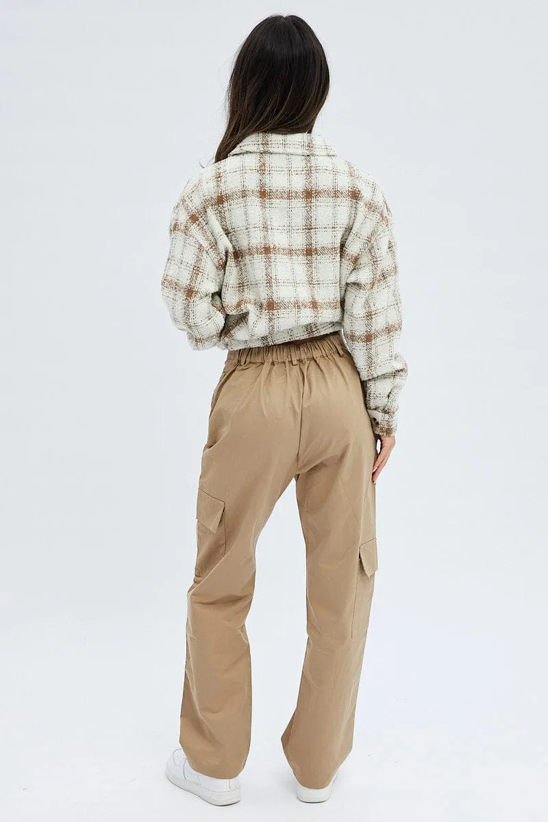 Modular Attachment Essential Comfort Wear Camel Cargo Pants High Rise