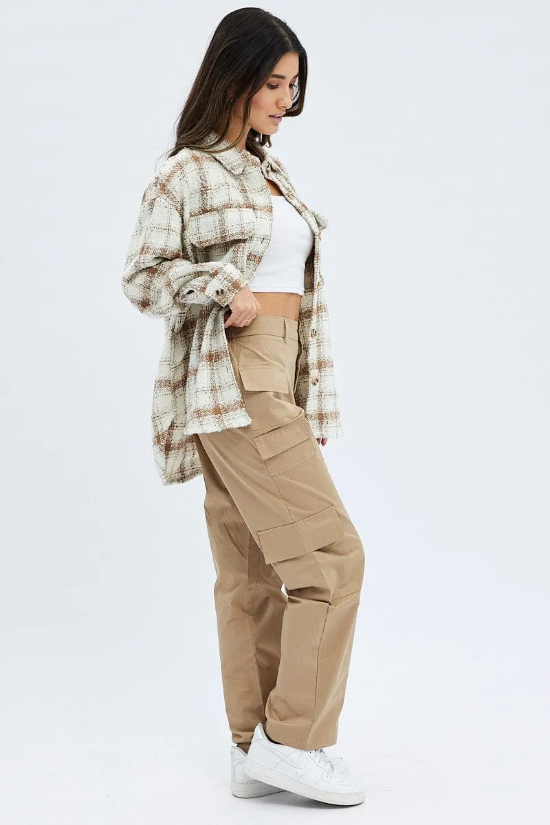 Camel Cargo Pants High Rise Versatile Look