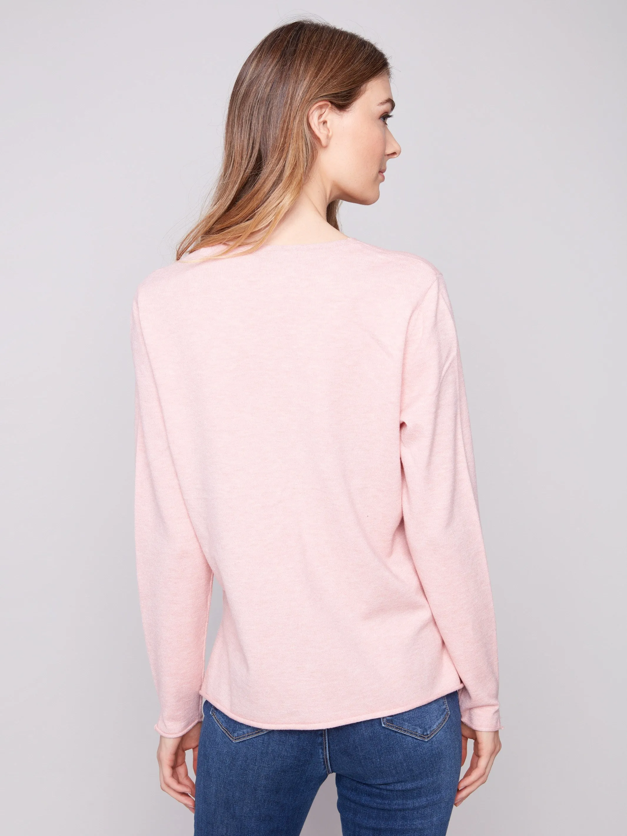 Basic V-Neck Sweater - Heather Ballet Fashion Forward Soft Warm Layers