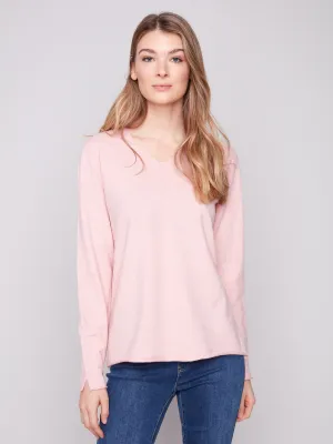 Basic V-Neck Sweater - Heather Ballet Trendy Design Snuggly Knitwear
