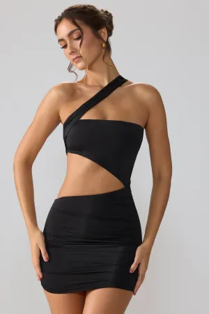 Slinky Jersey Ruched Cut Out Mini Dress in Black Rush Style Youthful Appeal