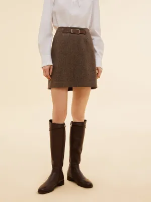 100% Washable Wool Women A-Line Skirt With Leather Belt Low Maintenance Fabric Chill Look