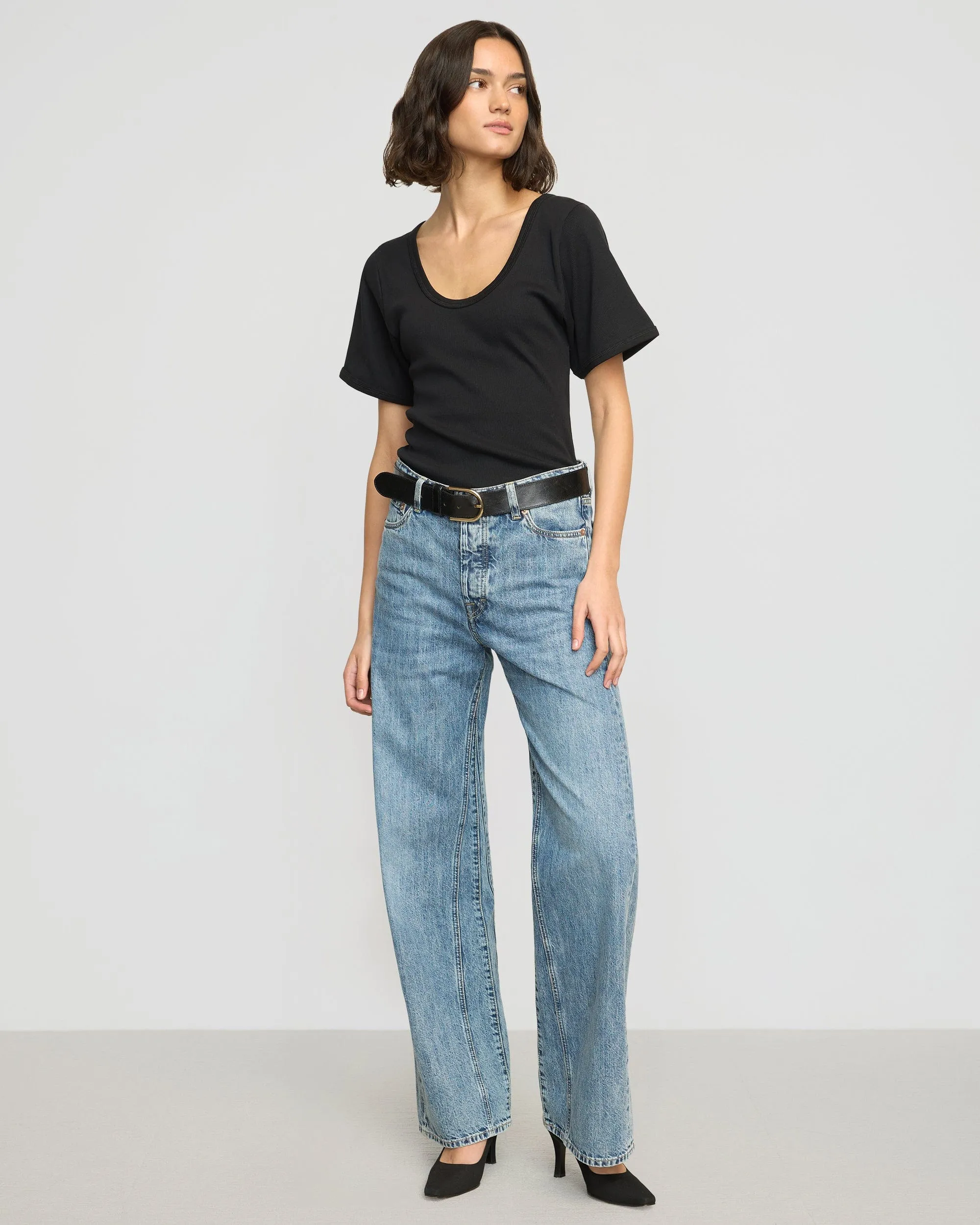 Effortless Style Raw Hem Finish Renee Sculpted Scoop-Neck Tee