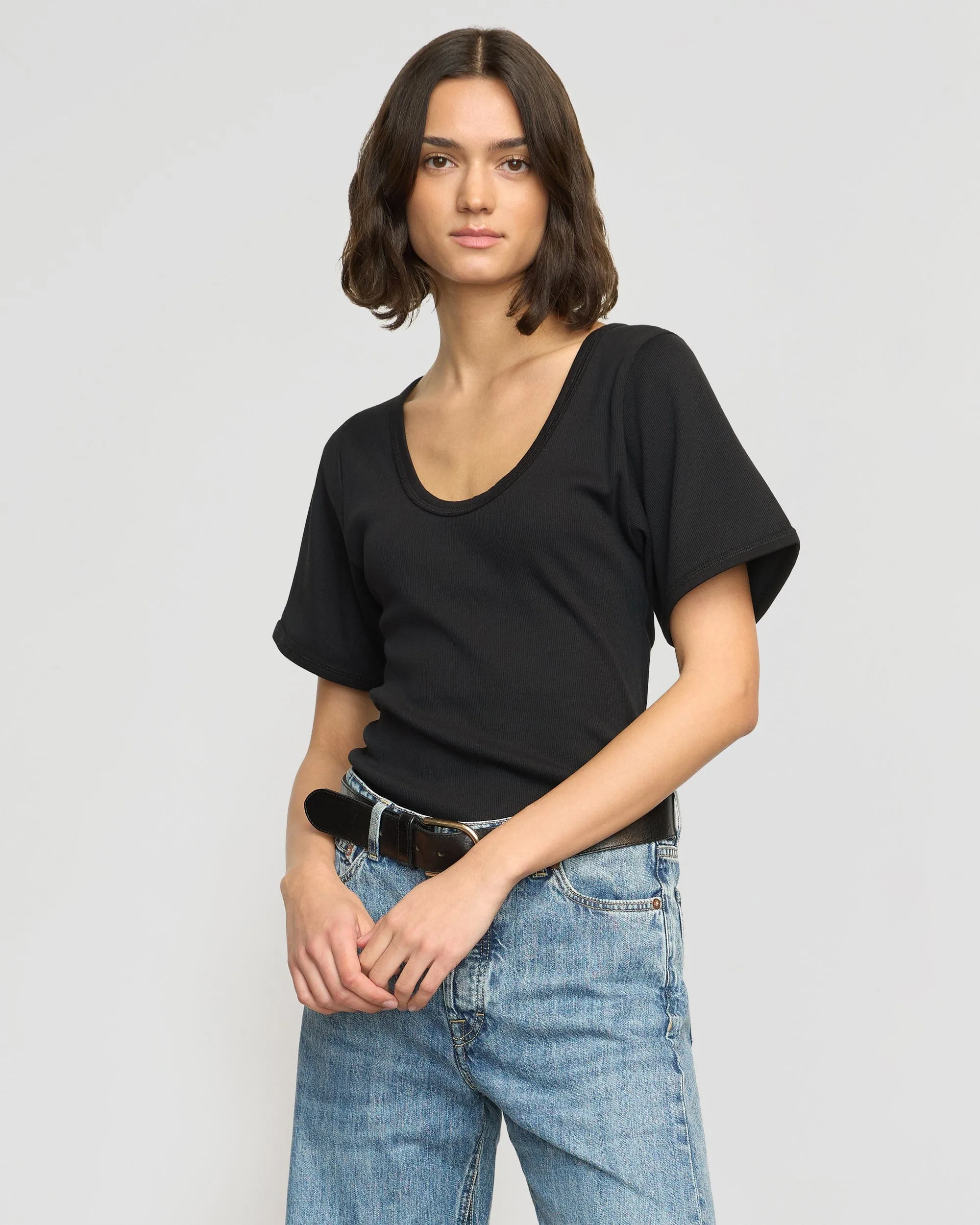 Reinforced Hemline Renee Sculpted Scoop-Neck Tee