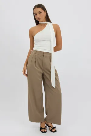 Beige Tailored Pants Mid Rise Belt loops Trendy Waist