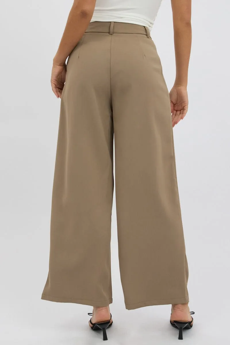 Beige Tailored Pants Mid Rise Casual Wearable