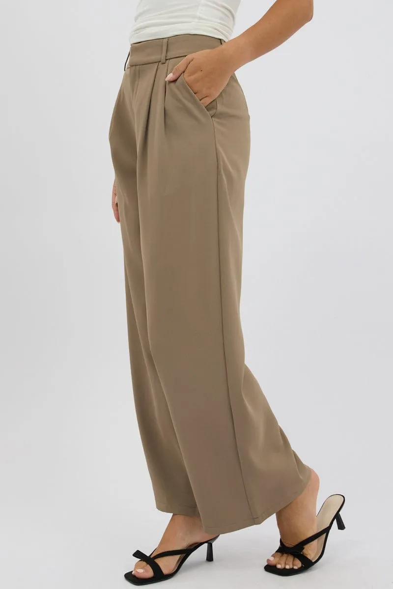 Core Ease Beige Tailored Pants Mid Rise