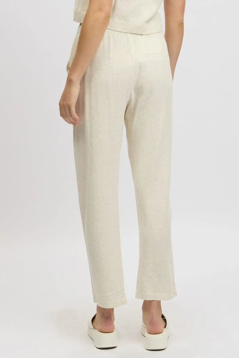 Beige Tapered Pants Elasticated Waist Fashionable Design Comfortable Cut