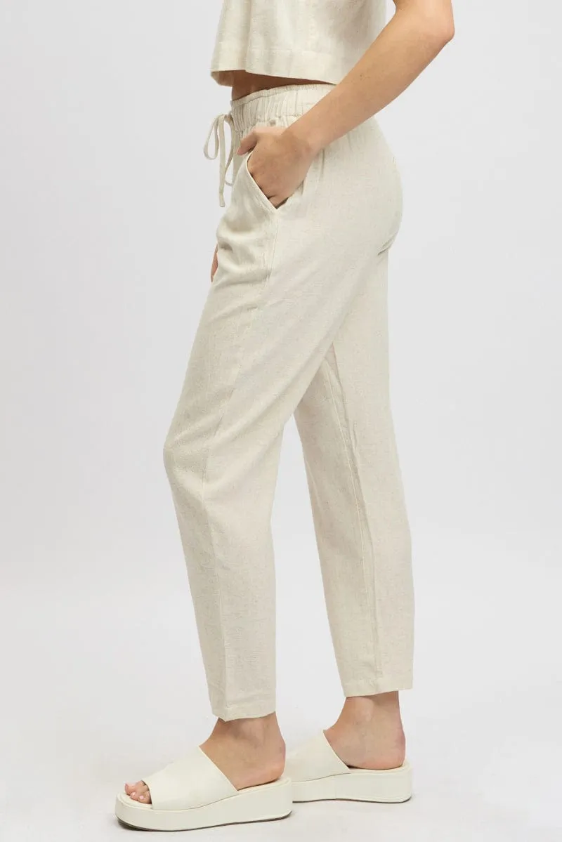 Trendy Waist Multi Pocket Design Beige Tapered Pants Elasticated Waist