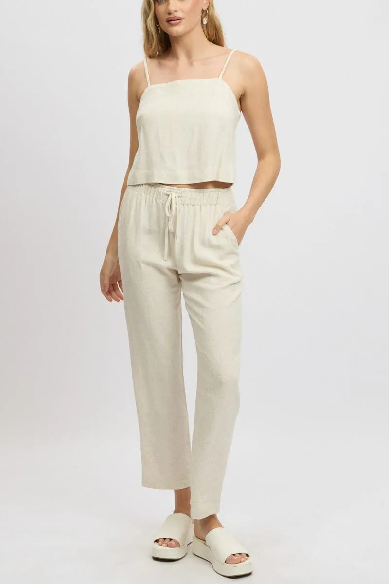SmoothZipper Beige Tapered Pants Elasticated Waist