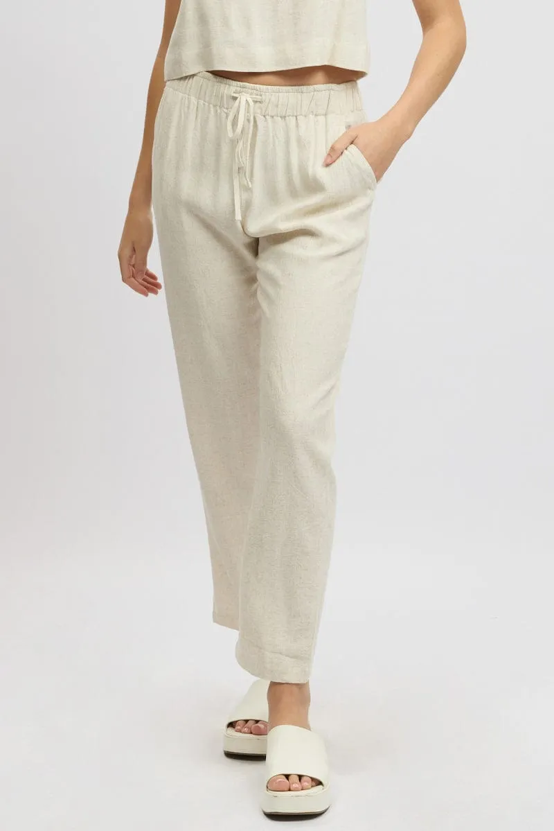 Casual Chic Look Beige Tapered Pants Elasticated Waist
