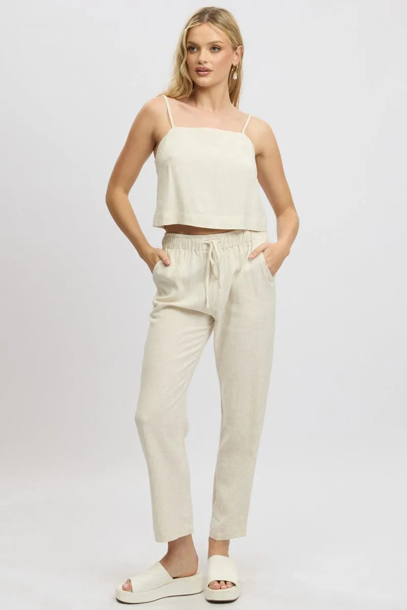 Beige Tapered Pants Elasticated Waist Gusseted Crotch NonIrritatingSeams