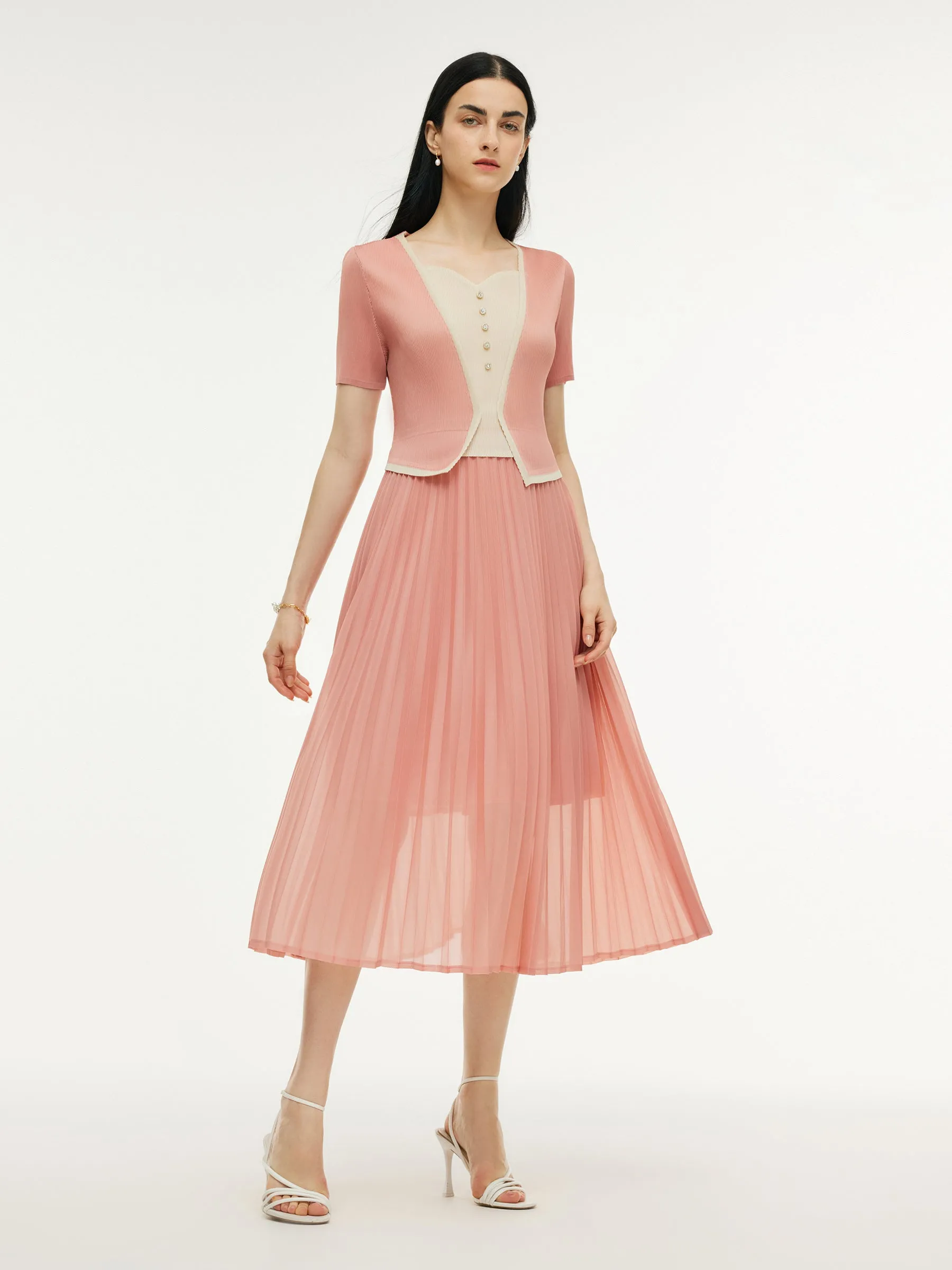 City Beat Soft Socks Mock Layered Women Pleated Maxi Dress