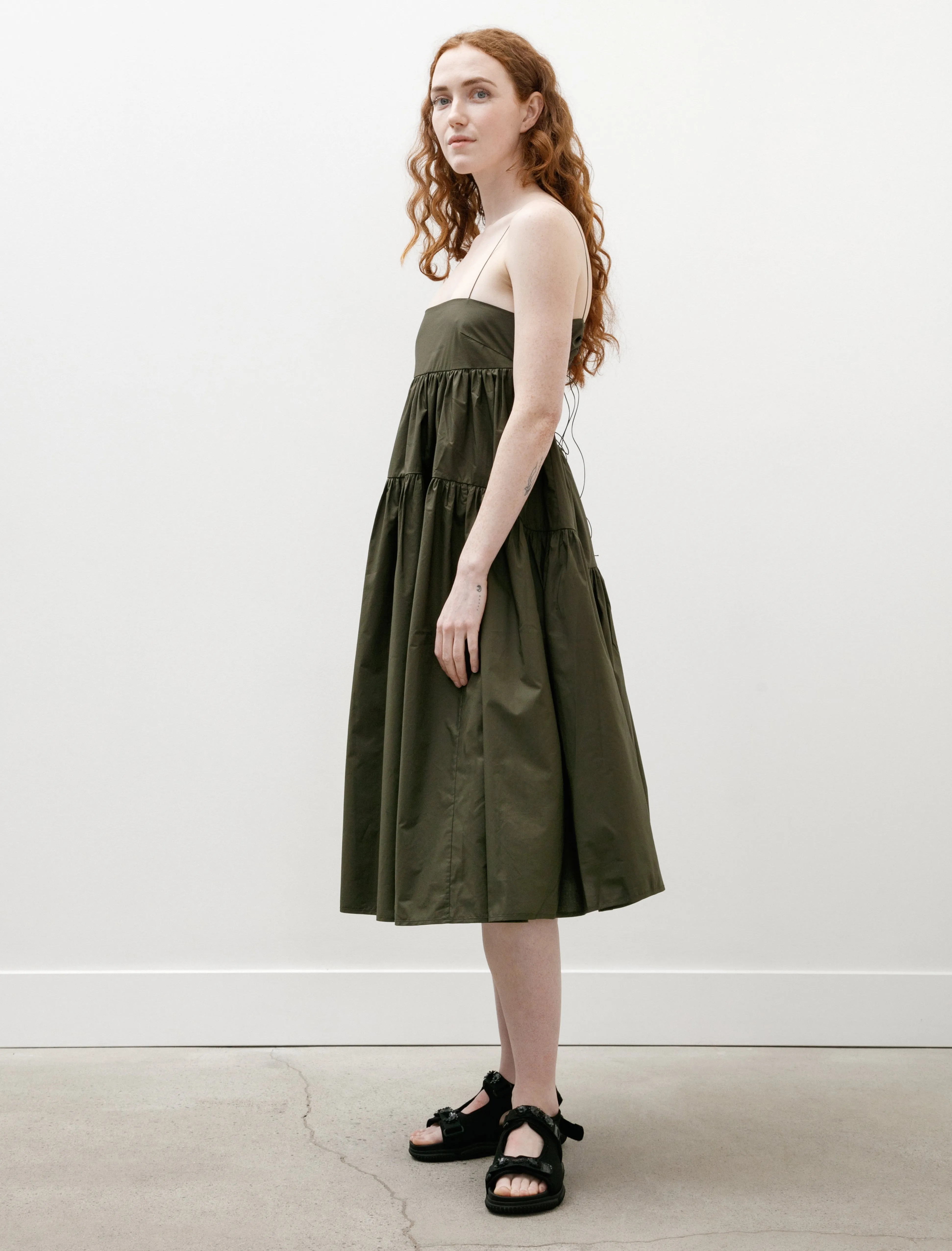 Sofie Dress Cotton Pine Green SplitHemDesign Campus Vibe
