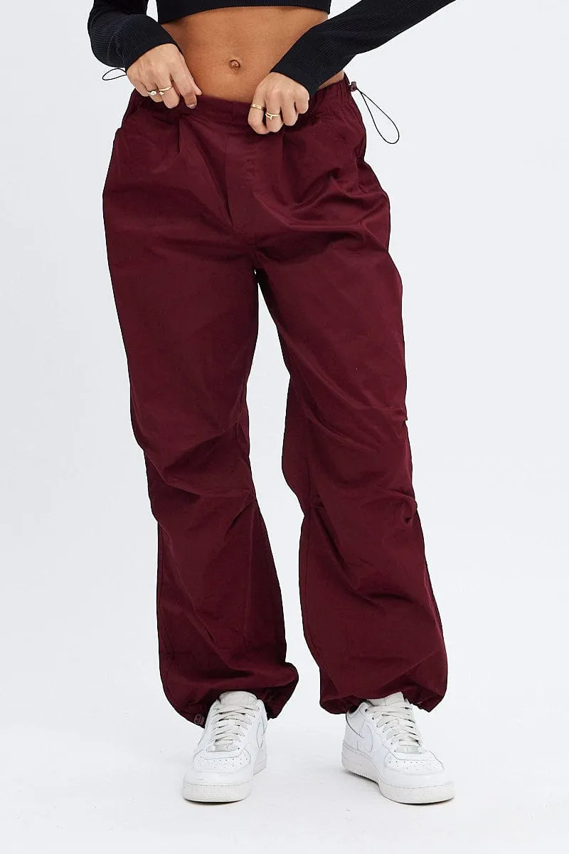 FlexibleStretchWeave RecycledMaterial Purple Parachute Cargo Pants Low Rise