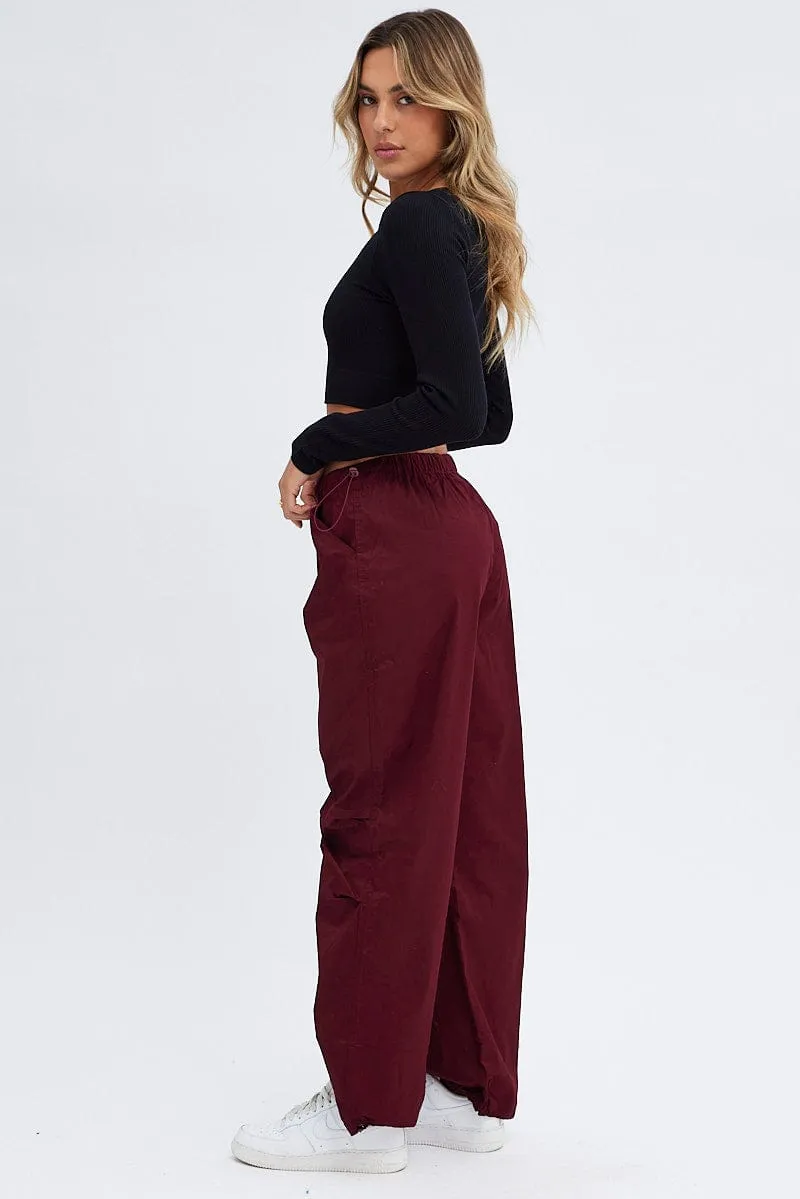 Non Slip Waistband Purple Parachute Cargo Pants Low Rise