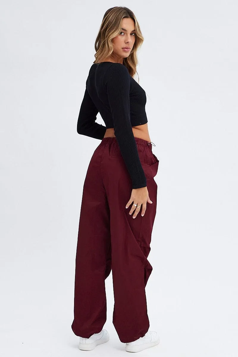 Travel Ready Fit Purple Parachute Cargo Pants Low Rise