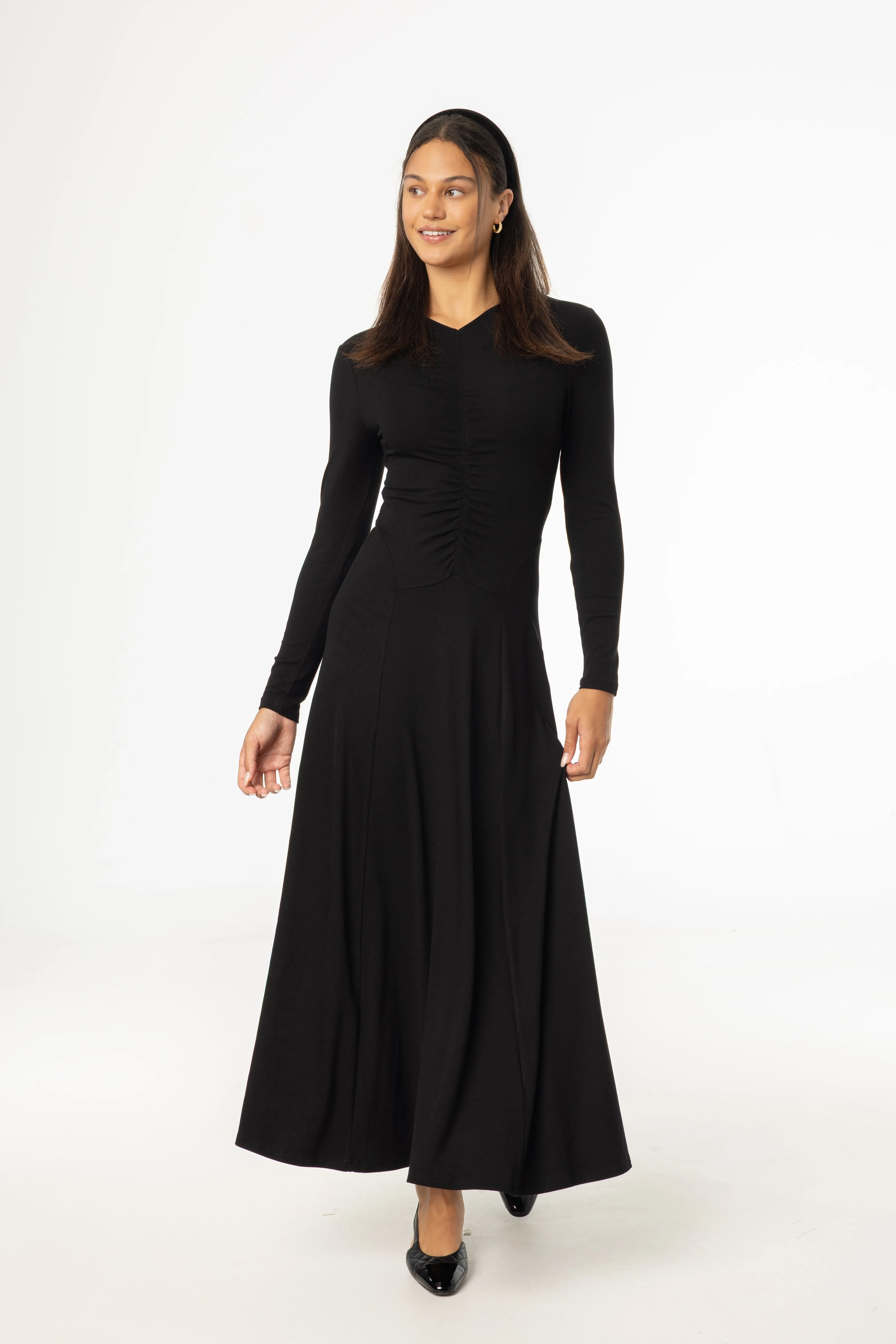 MoistureControl Lining sporty wear Black Front Ruched Maxi Dress