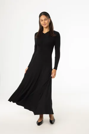 Seasonal Fashion Photo Fit Black Front Ruched Maxi Dress