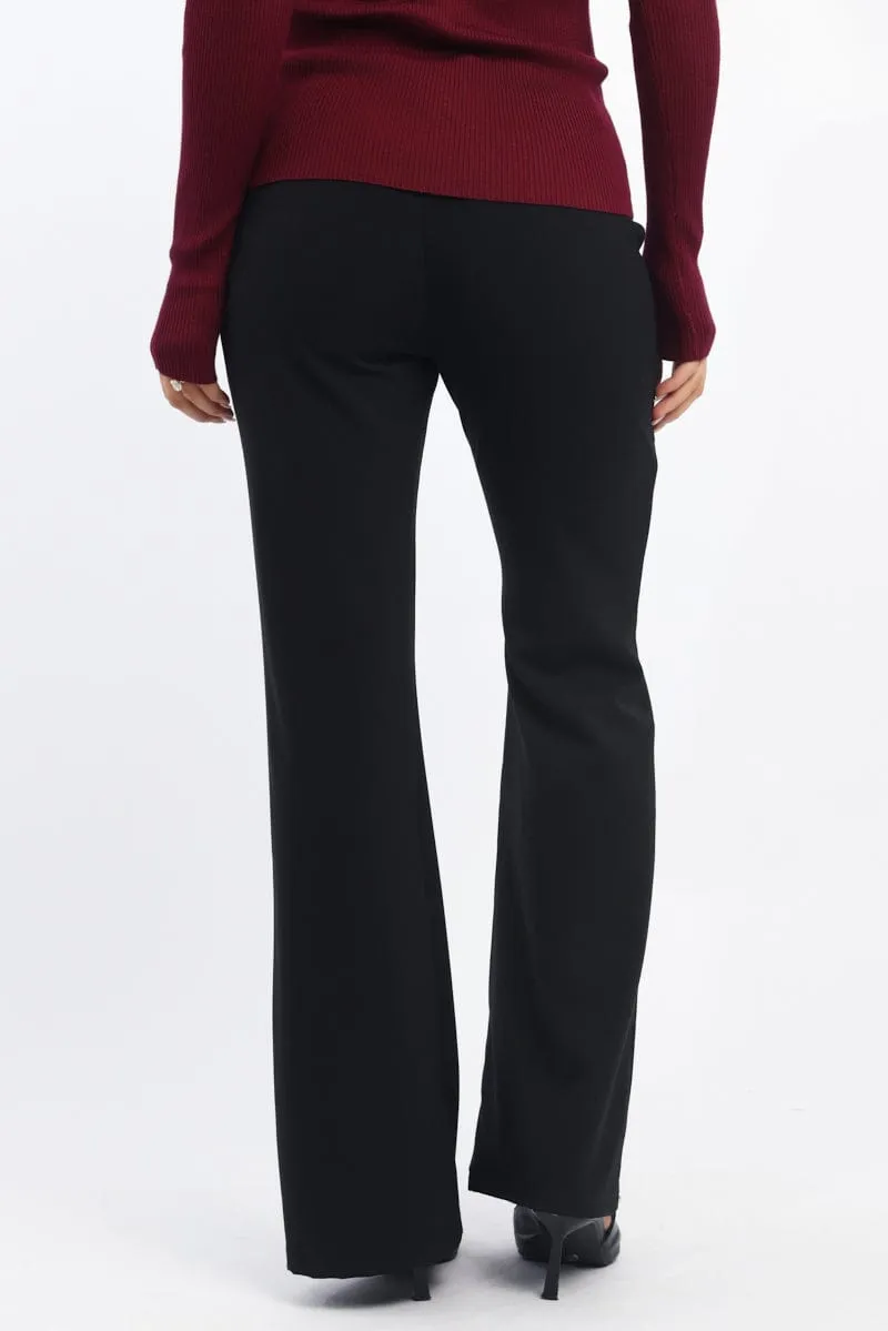 Black Flare Leg Pants Double Layered Hem RecycledMaterial