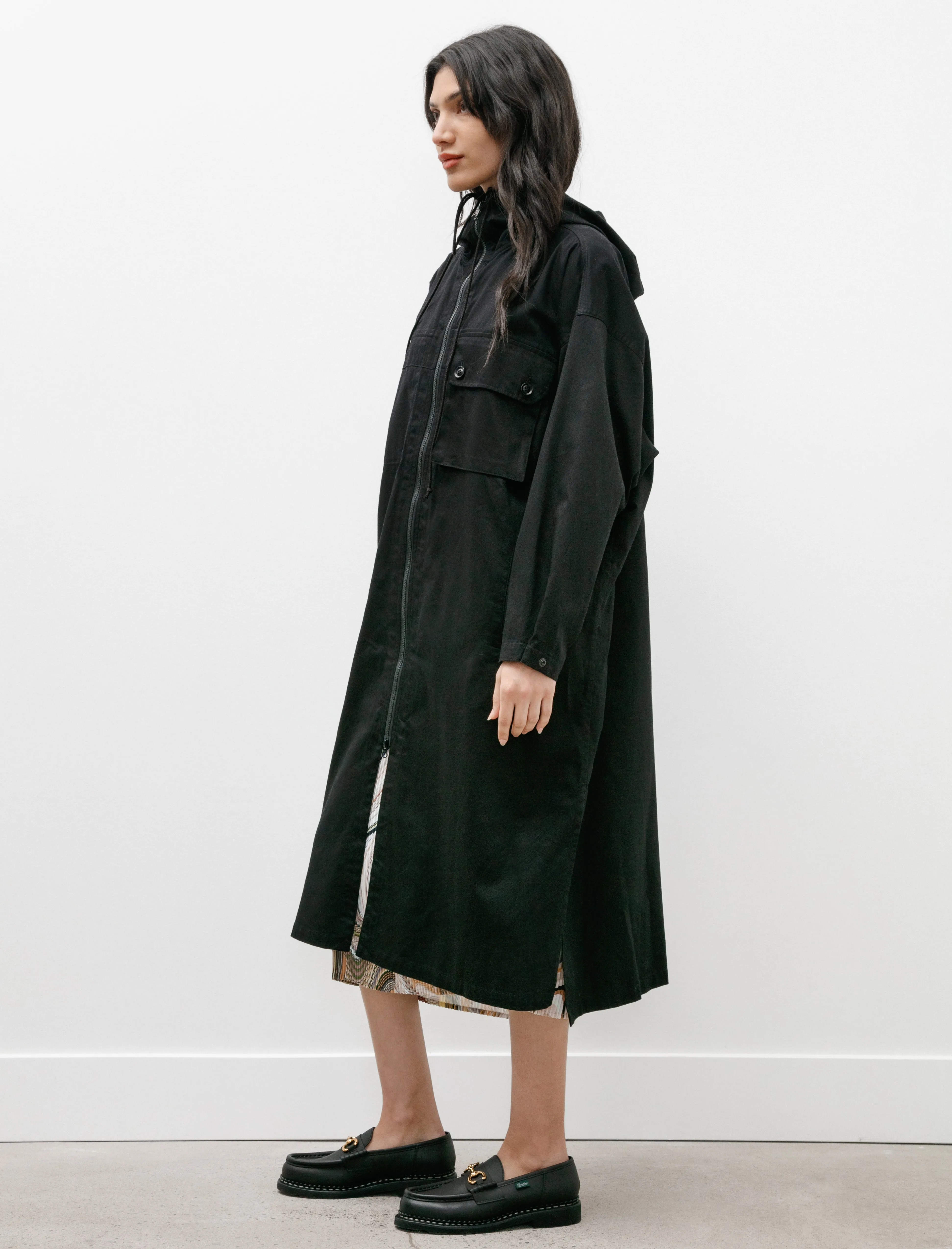 FormFitting Cut Coatdress with Hood Black