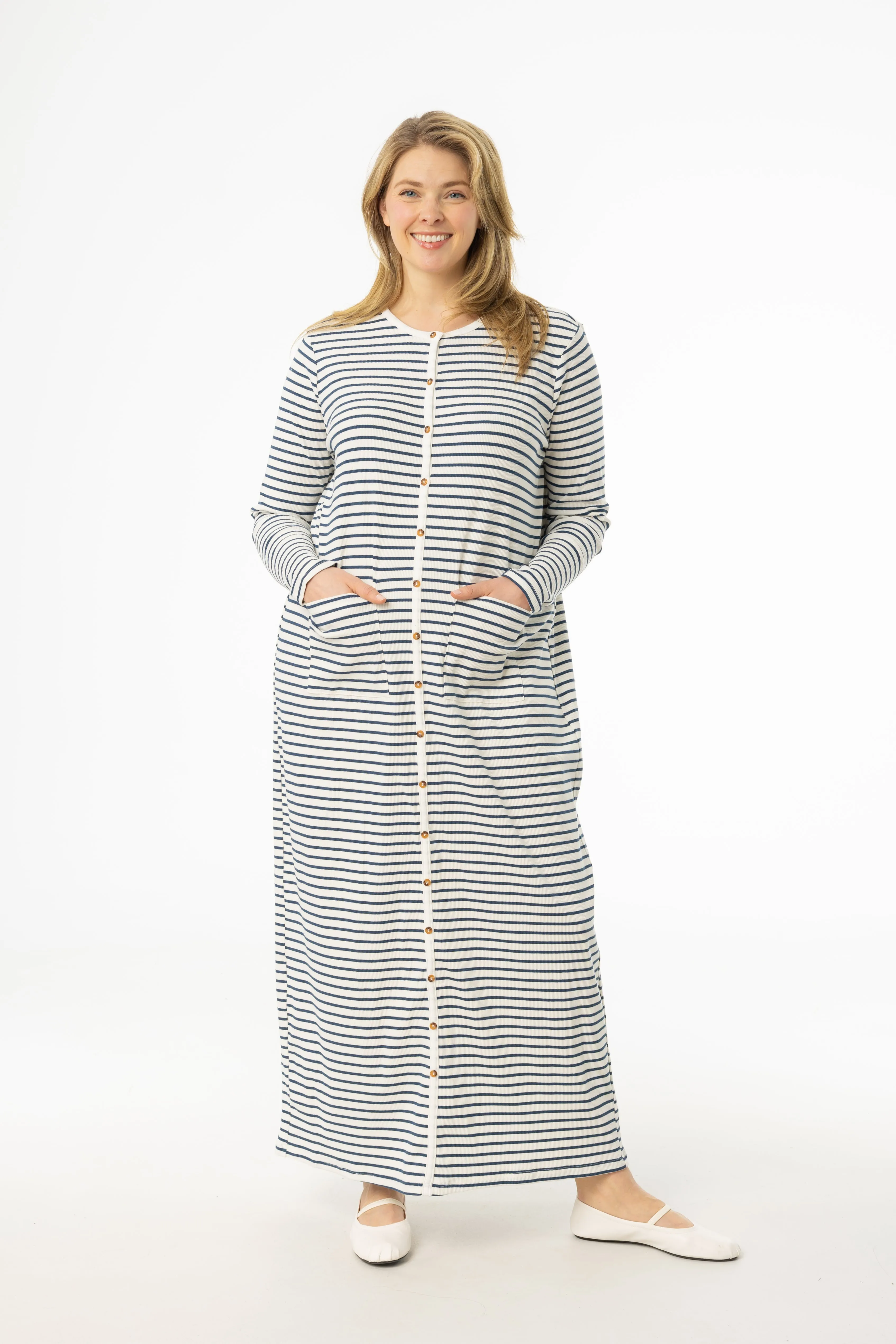 Blue Striped Cardi Maxi Dress Lightweight Material Planet Care