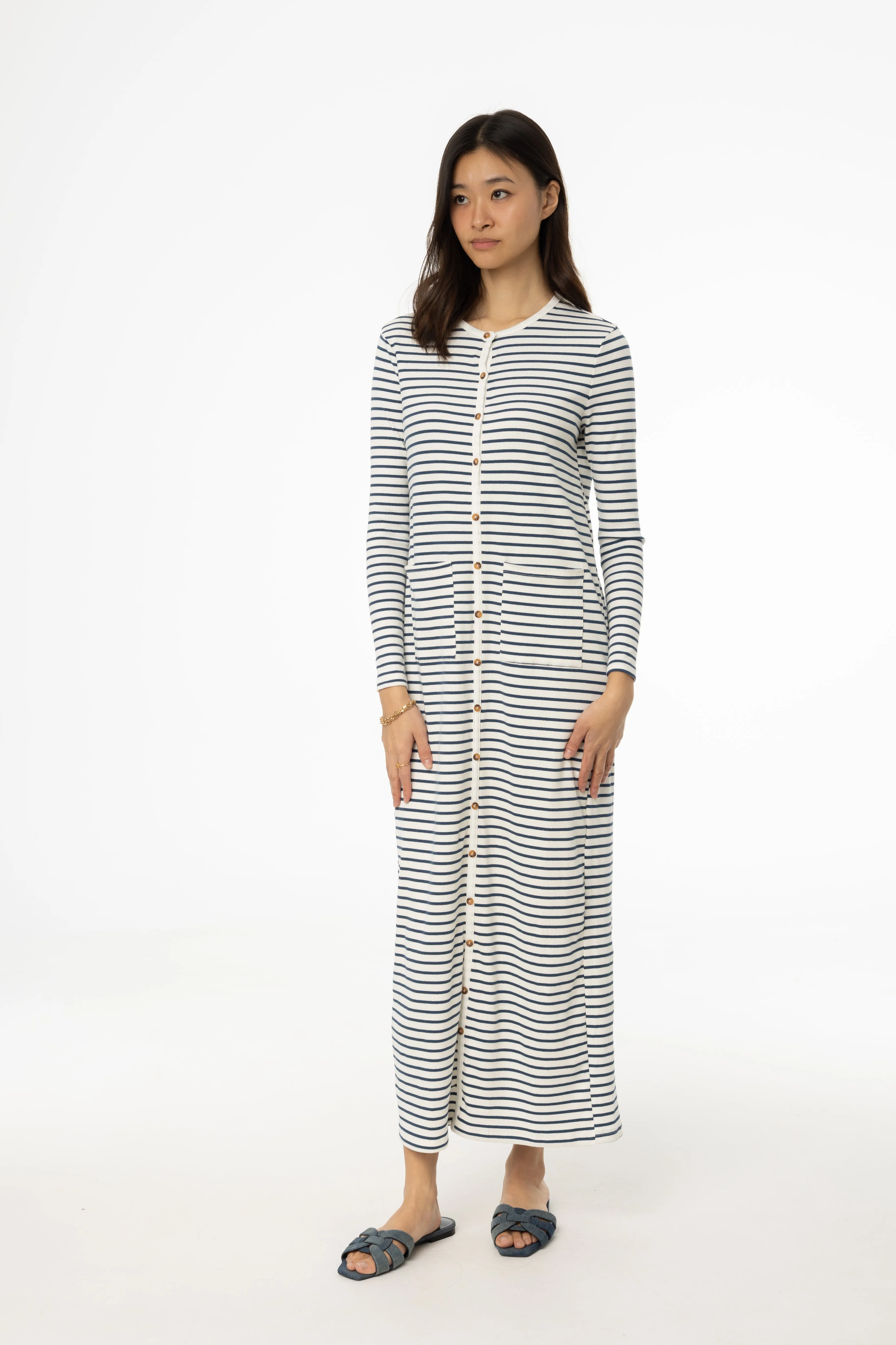 Blue Striped Cardi Maxi Dress ErgonomicCut