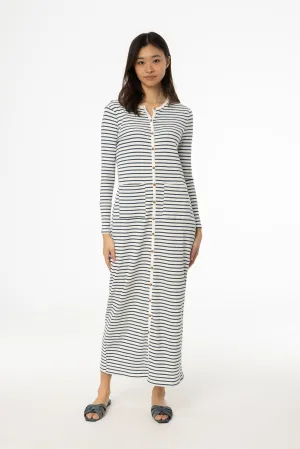 Fashion Design Blue Striped Cardi Maxi Dress