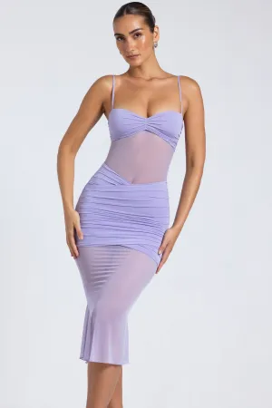 BiasCut Trims Sheer Panelled Draped Midaxi Dress in Dusty Lilac