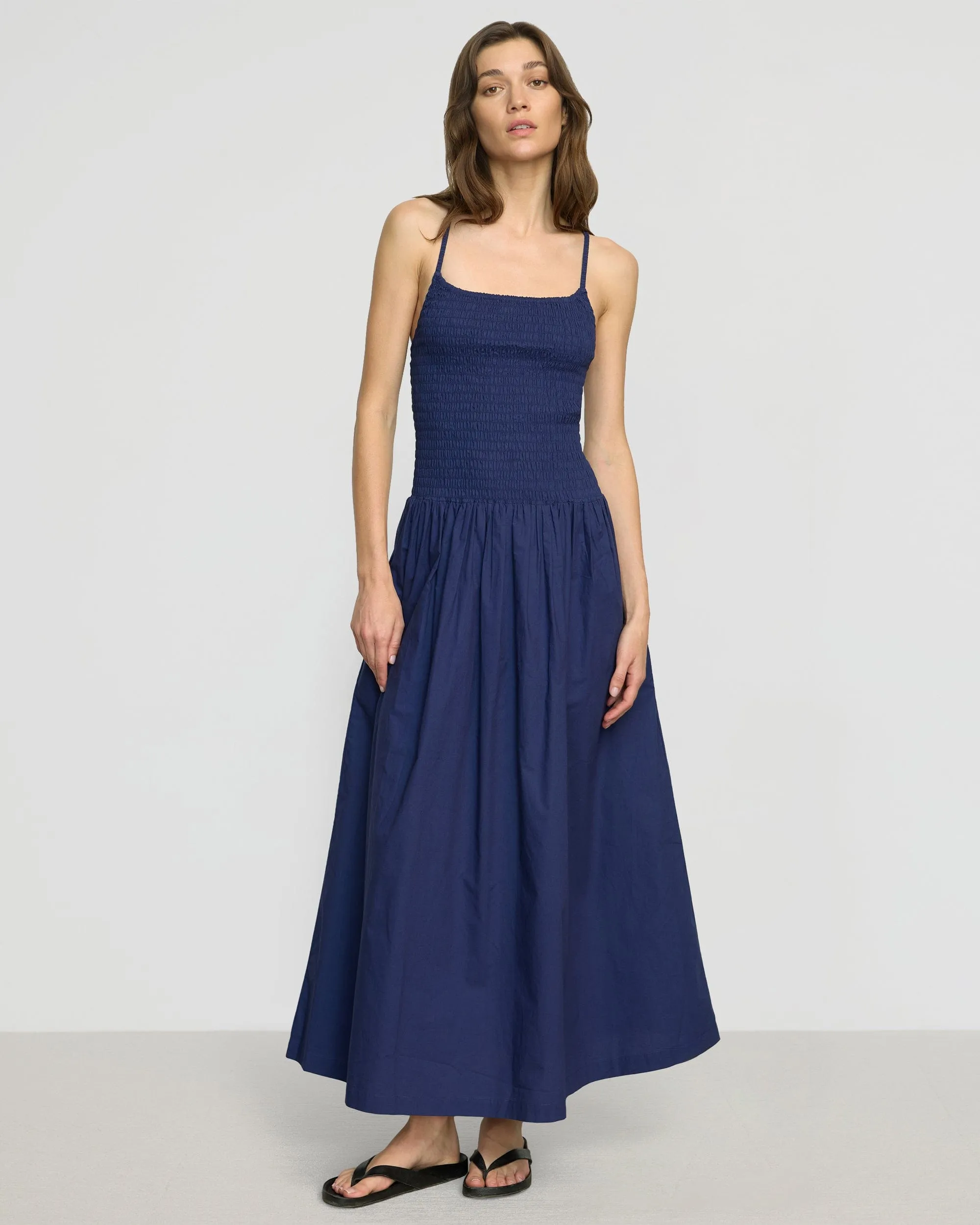 Minimalist Style Event Vibe Venus Smocked Organic Cotton Midi Dress